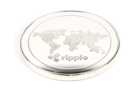 Face of the crypto currency silver ripple isolated on white background. High resolution photo. Full...