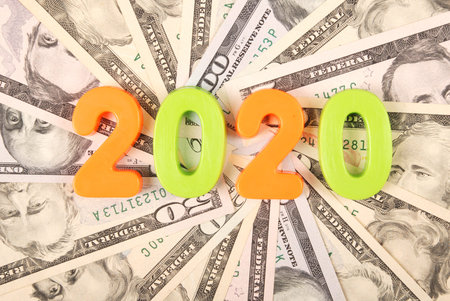 2020 New year isolated on white background. Money background raster pattern repeat mandala circle.