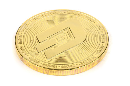 Back side of the crypto currency golden dash isolated on white background. High resolution photo....