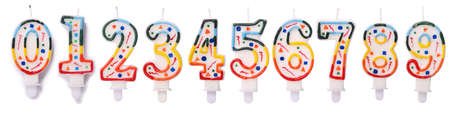 Birthday candles in the form of figures (numbers, dates) for cake isolated on whiteの写真素材