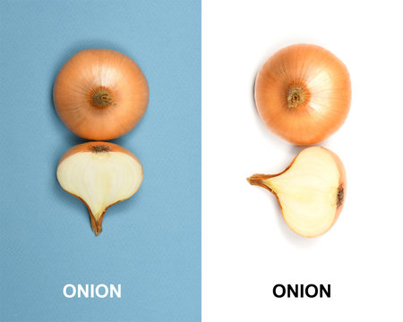 Creative layout made of Yellow onion bulbs. High resolution photo. Full depth of field.