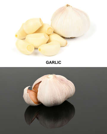 Creative layout made from garlic. High resolution photo. Full depth of field.の写真素材