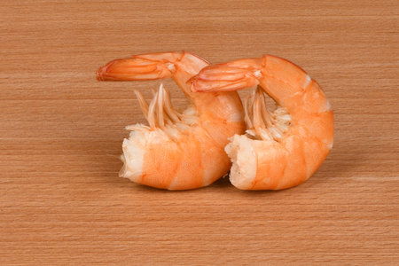 Perfectly retouched shrimp on wood background. High resolution photo. Full depth of field.の写真素材