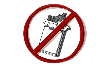 Opened Pack of Cigarettes in crossed out circle. Prohibited sign for smoking cigarettes.の写真素材