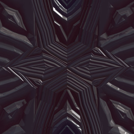 Fantastic seamless pattern of alien interiors on black background. Abstract ornament of repeating elements.の写真素材