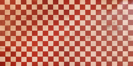 Original 1970s retro wall tiles. Square white and red checkered tiles. vintage style home decor.の写真素材