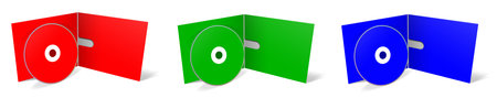 Three RGB CD or DVD blank template red, green and blue for presentation layouts and design. 3D...