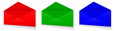Three Postal envelope blank template red, green and blue (RGB) for presentation layouts and design....