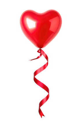 Happy birthday greetings, heart-shaped balloons on a white background. Created with AI.の素材