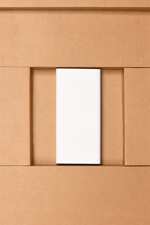 Cardboard packaging. Cardboard frame for advertising. Free space for text and advertising.の写真素材