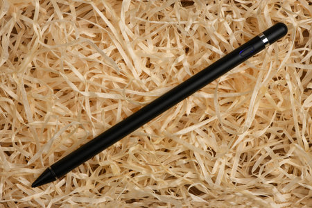 Stylus on decorative shavings. Decorative filler. Decorative straw, natural packing material.の写真素材