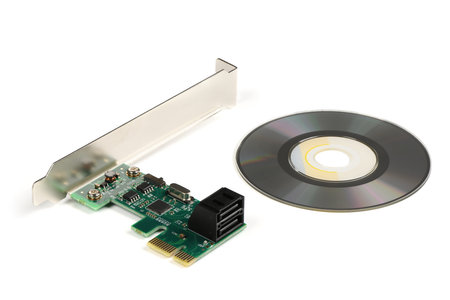 Disk array controller card ( Raid ) with sata connectors isolate on a white backgroundの写真素材