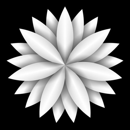 Simple white geometric flower isolated on black background. Sketch silhouette of floral plant, abstract botanical ornament. Seamless Hi-res (8000x8000) texture.の写真素材