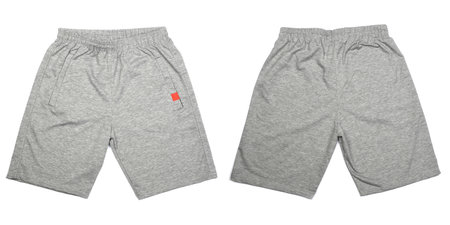 Gray shorts on white background. Child Sport shorts. Isolated on a white background.の写真素材