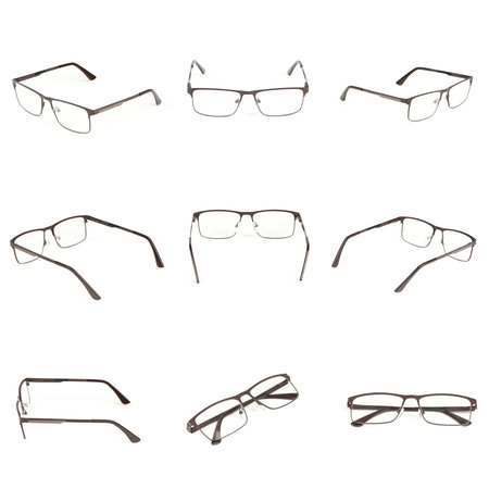 Nine Reading glasses isolated on white background. Fashion spectacles for man and woman. High resolution photo. Full depth of field.の写真素材