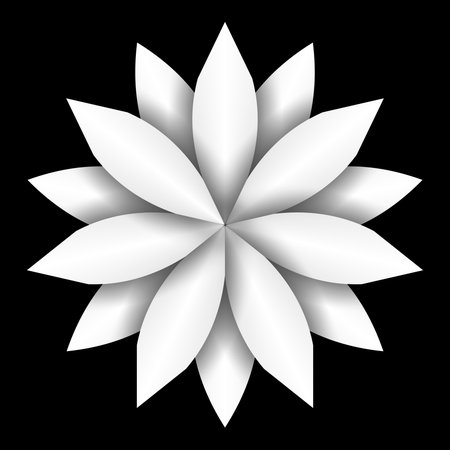 Simple white geometric flower isolated on black background. Sketch silhouette of floral plant, abstract botanical ornament. Seamless Hi-res (8000x8000) texture.の写真素材
