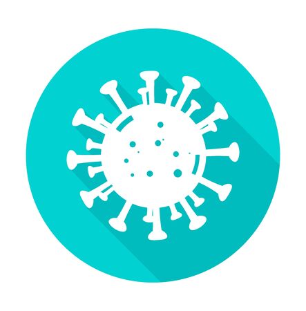 Virus, bacteria, microbe, organism icon, logo. Made with long shadow style, on turquoise circle. Isolated vector illustrationのイラスト素材