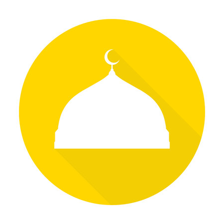 IslamÄ±c mosque dome icon, logo. Made with long shadow style, on yellow circle. Isolated vector illustrationのイラスト素材