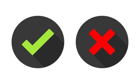 Check, tick mark. True false icon with long shadow. Vector illustrationのイラスト素材