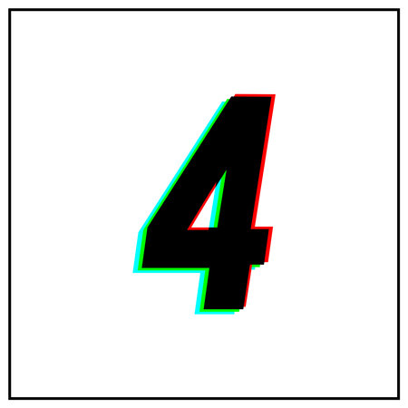 Number 4, four vector desing logo.Dynamic, split-color, shadow of  number red, green, blue in black...