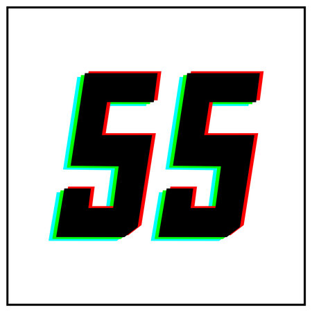 Number 55, fifty five vector desing logo.Dynamic, split-color, shadow of  number red, green, blue in...