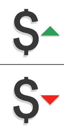 Dollar down and up icon.  Money symbol with up and arrow stretching. Economy, stock market, finance increase, decrease. vector illustrationのイラスト素材