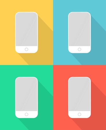 Cell phone icon. Long shadow set on colors background. Vector illustrationのイラスト素材