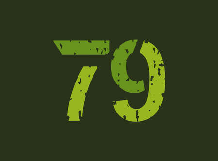 79 vector number made of grungy grunge texture. Rubber stamp imprint style. For logo, brand label, poster, design elements etc.のイラスト素材