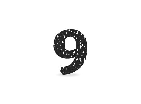 9 number grungy grunge texture design. Rubber stamp imprint style. For logo, brand label, poster,...