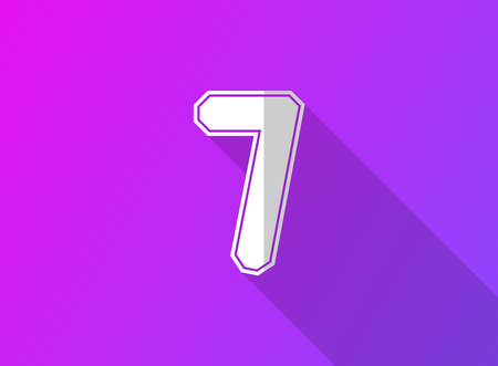 7 font number, modern dynamic design with long shadow on purple gradient background. For logo, brand label, design elements, application and more. Vector illustrationのイラスト素材
