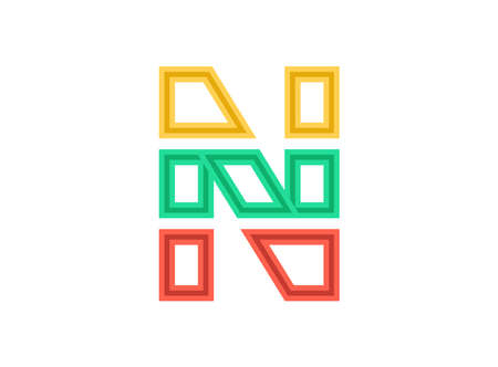 N letter logo, vector outline stroke font. Slice, cut design with red, green, yellow colors. For design element, creative poster, brand label, web template and moreのイラスト素材