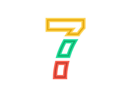 7 number logo, vector outline stroke font. Slice, cut design with red, green, yellow colors. For design element, creative poster, brand label, web template and moreのイラスト素材