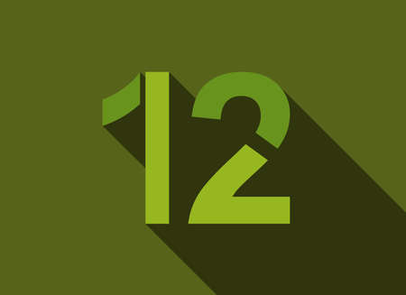 12 Number with long shadow, green colors cutting style.のイラスト素材