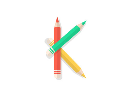 K letter font made of multicolored pencils. Vector design element for logo, banner, posters, card, labels etc.のイラスト素材