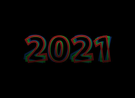 New Year 2021 design. Rgb red, green, blue color on black background. Isolated vector illustration