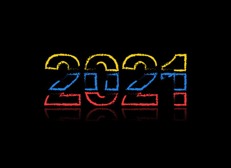 New Year 2021 design. Red, bllue, yellow color on black background. Isolated vector illustrationのイラスト素材