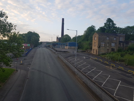 An elevated view of the town on a bright summer morning.の写真素材