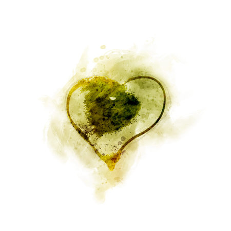 green heart in watercolorの写真素材