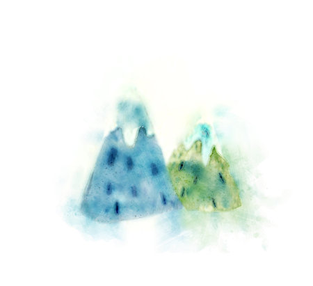 blue and green mountain in watercolorの写真素材