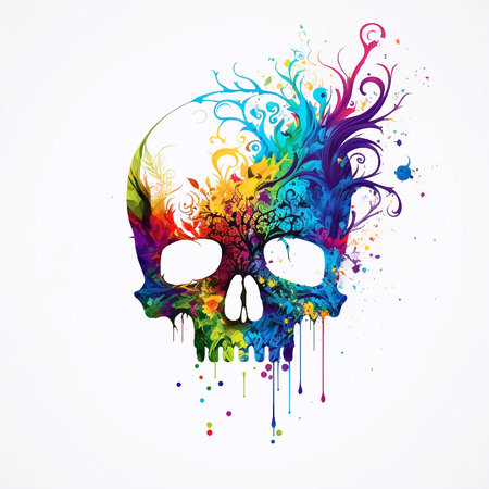 Skull with colorful splashes on a white background. Vector illustration.の素材