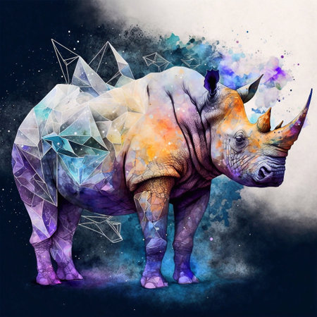 White rhinoceros with abstract watercolor background. Digital painting.の素材