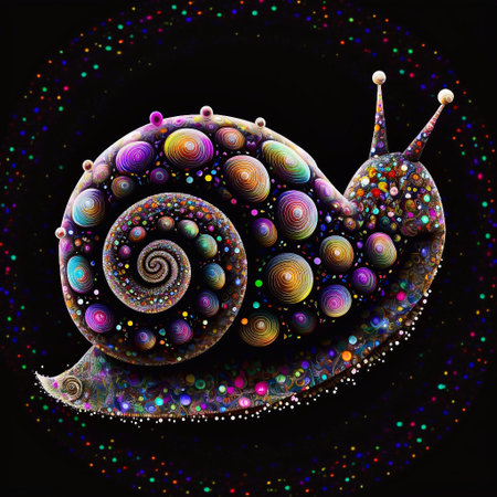 Colorful spiral snail on black background. Computer generated 3D photo rendering.の素材