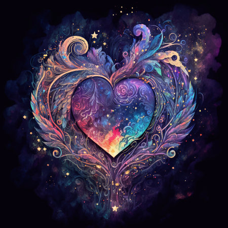 Colorful fractal heart on a cosmic background. Colorful illustration.の素材