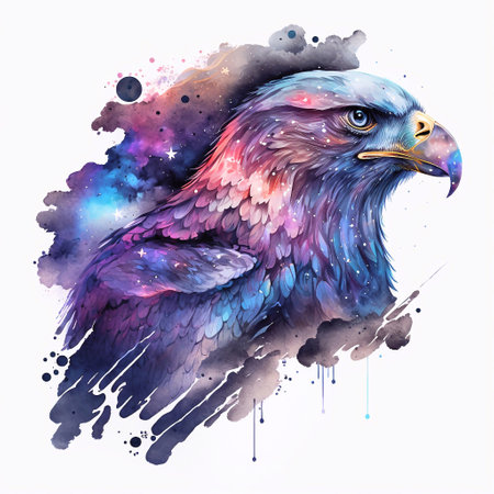 Eagle in cosmic space. Watercolor painting. Vector illustration.の素材