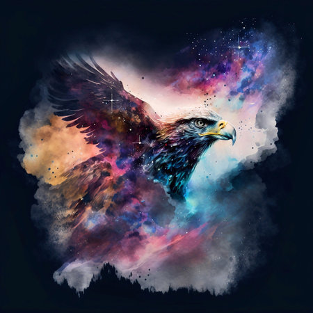 Beautiful eagle with space background. Digital painting. Hand drawn illustration.の素材