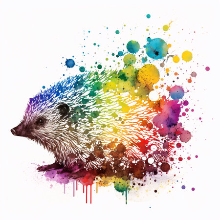 Hedgehog with colorful watercolor splashes. Vector illustration.の素材