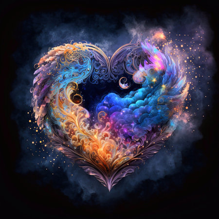 Colorful fractal heart, digital artwork for creative graphic design.の素材