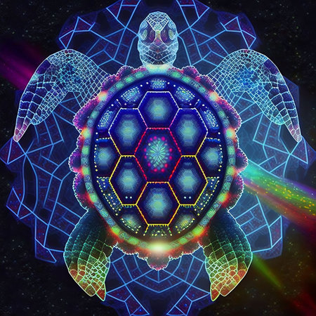 Turtle and Sacred geometry. Mandala. Abstract fractal.の素材