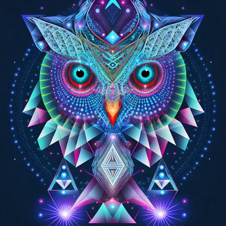 Owl with Sacred Geometry. Colorful illustration for your designの素材