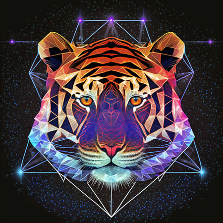 Abstract polygonal tiger on a dark background. Vector illustration.の素材